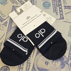 ALO Yoga Black Athletic Half-Crew Socks with White Stripes